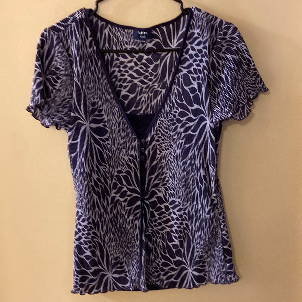 Reitmans purple flower & light grey layered blouse with faux purple tank top